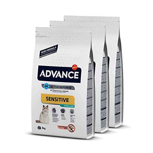 ADVANCE Sensitive Sterilized - Pienso Para Gatos Esterilizados Con Sensibilidades Digestivas - Pack De 3 x 3kg - Total 9 Kg