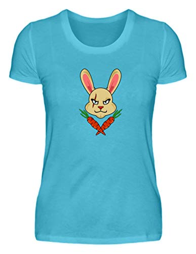 Advertencia genérica: Camiseta de Mujer con diseño de Conejo Salvaje, Armado con Dos Zanahorias, para Buscar Aventuras Azul Caribe. L