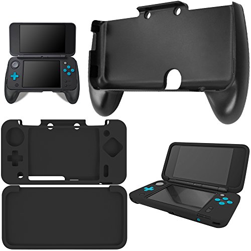AFUNTA Hand Grip para New Nintendo 2DS XL con Funda de Silicona, Mango de Plástico con Funda Protectora Antideslizante para Consola 2DS LL - Negro