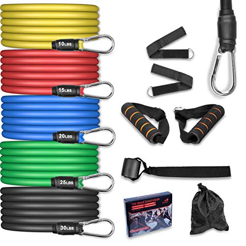 AGM Set de Bandas de Resistencia Fitness, 5 Bandas elásticas de látex con Asas, Bandas elásticas para Entrenar con Soporte de 100lbs, para Equipos de Fitness, Yoga, Pilates, Terapia física. AGM Set de Bandas de Resistencia Fitness, 5 Bandas elásticas de látex con Asas, Bandas elásticas para Entrenar con Soporte de 100lbs, para Equipos de Fitness, Yoga, Pilates, Terapia física.