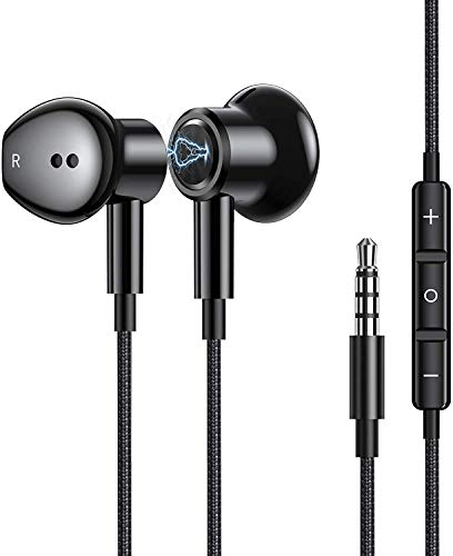 AGPTEK Auriculares con Micrófono, Auriculares Reducción de Ruido Estéreo, Control con Cable de 3,5 mm, Compatible con iOS/Samsung/Android/PC,Negro