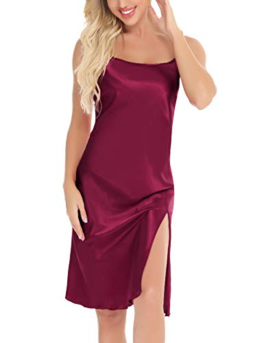 Aiboria Camisón Mujer Seda Pijama Verano Camisones Sexy Satín para Novia Vestido de Seda Sin Manga Correas Ajustables,Satén Kimono Camisón para Mujer y Chica