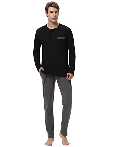 Aibrou 100% Algodón Pijamas Hombre Invierno Mangas Largas Pantalones Largo, Simple y Cómodo Aibrou 100% Algodón Pijamas Hombre Invierno Mangas Largas Pantalones Largo, Simple y Cómodo