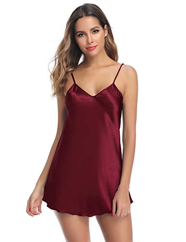 Aibrou Camison Sexy Satén para Mujer Camisón Mujer Seda Camisones Dormir Verano Tallas Grandes Satín para Novia