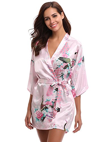 Aibrou Kimono Mujer Novia Bata Corto Sexy y Elegante con Pavo & Flores Pijamas Albornozes Camison Mujer Suave,Cómodo,Sedoso y Agradable Aibrou Kimono Mujer Novia Bata Corto Sexy y Elegante con Pavo & Flores Pijamas Albornozes Camison Mujer Suave,Cómodo,Sedoso y Agradable