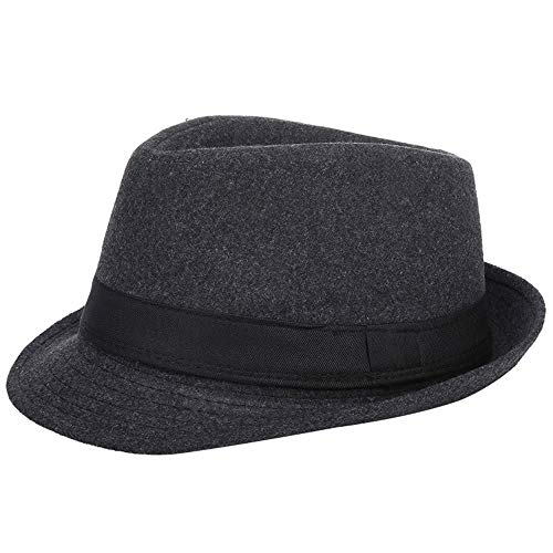 AIEOE - Sombrero Hombre Boda Panamá Jazz con ala Ancha Gorro de Copa Fieltro Disfraz Trilby Hat Adulto Caballeros Sombrero Invierno Cálido para Fiesta Viaje - Gris