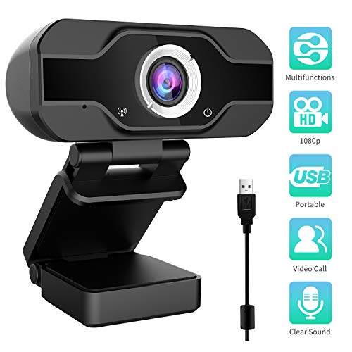 Aiglam Webcam, Webcam PC 1080P Cámara Web de Alta Definiciócon micrófono Reductor de Ruido y corrección de iluminación automática Web CAM de USB Plug and Play (Negro 1)