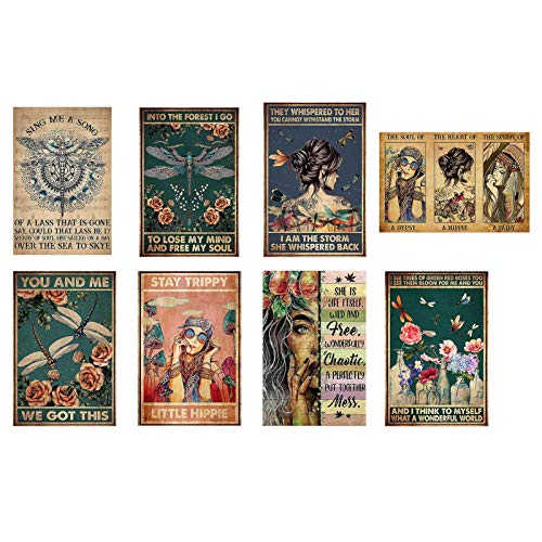 AIKY Póster Retro, Carteles de Chicas para Paredes, póster de Flores Retro, 8 Carteles sin Marco para decoración del hogar de la habitación del Bar