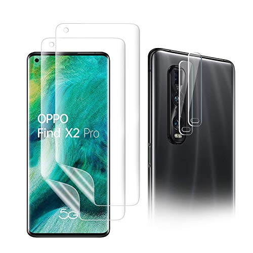 AiMok Protectores de Pantalla Compatible con Oppo Find X2 Pro 5G, 2 Piezas Protectores de Pantalla TPU Flexible + 2 Piezas Protectores de Lentes de Cámara de Vidrio Templado【Antiarañazos】