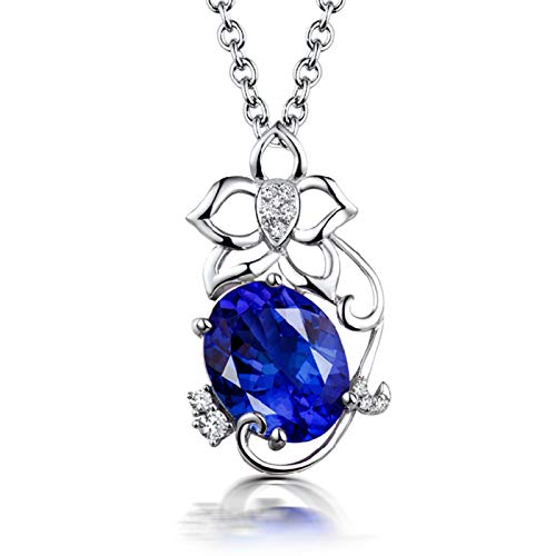 Aimsie Cadena de oro con forma de flor de 2,56 quilates, tanzanita, corte ovalado, con diamante de 0,07 quilates, para mujer, cadena de oro blanco 750 de 18 quilates, colgante con cadena, color blanco Aimsie Cadena de oro con forma de flor de 2,56 quilates, tanzanita, corte ovalado, con diamante de 0,07 quilates, para mujer, cadena de oro blanco 750 de 18 quilates, colgante con cadena, color blanco