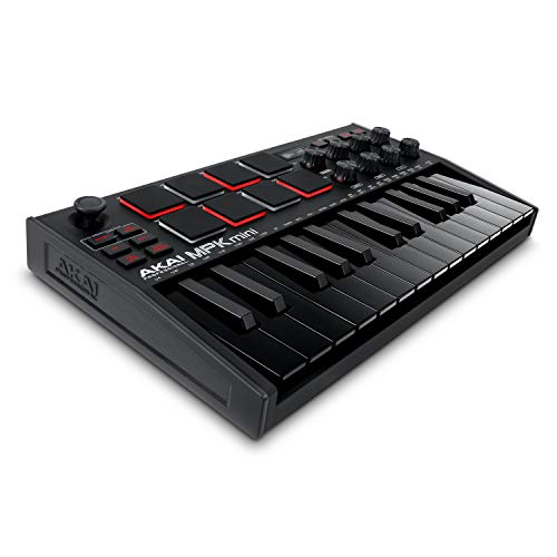 AKAI Professional MPK Mini MK3 Black - Teclado Controlador MIDI USB de 25 Teclas con 8 Drum Pads, 8 Perillas y Software de Producción Musical Incluido, Negro