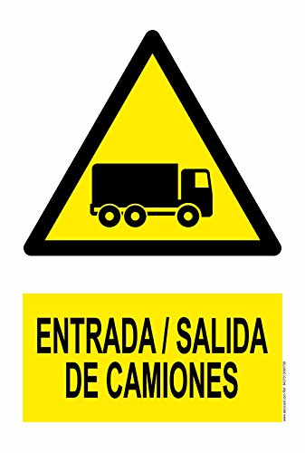 akrocard Cartel Resistente PVC - Entrada/Salida Camiones - Señaletica de Aviso - Ideal para Colgar y Advertir
