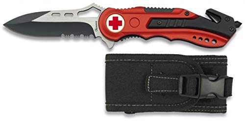 Albainox 19495GR1028, Navaja Roja Seguridad Cruz ROJA, Mango de Aluminio, Hoja de Acero INOX, Hoja 8,1 Cm, Incluye Punta Rompevidrio, Cutter Cinturón de Seguridad y Funda Albainox 19495GR1028, Navaja Roja Seguridad Cruz ROJA, Mango de Aluminio, Hoja de Acero INOX, Hoja 8,1 Cm, Incluye Punta Rompevidrio, Cutter Cinturón de Seguridad y Funda