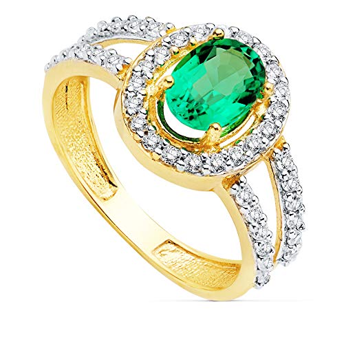 Alda Joyeros Anillo Sortija Mujer Oro Bicolor 18 Kilates Ginny Esmeralda 0.79 QT