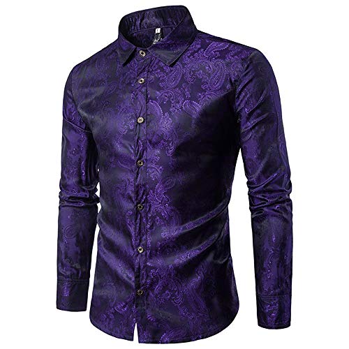 Allthemen Camisa de cachemira para hombre de seda jacquard camisas de vestir de manga larga con cuello abotonado casual camisas de esmoquin