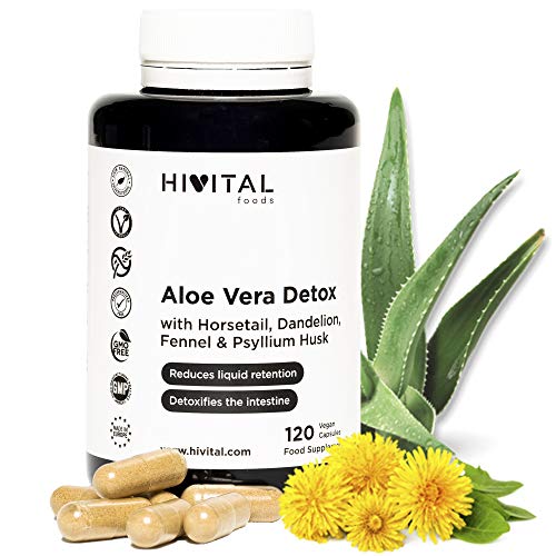 Aloe Vera Detox | 120 cápsulas para 4 meses | Con Cola de Caballo, Diente de León, Psyllium, e Hinojo | Depurativo, diurético y laxante natural que elimina toxinas y regula el tránsito intestinal Aloe Vera Detox | 120 cápsulas para 4 meses | Con Cola de Caballo, Diente de León, Psyllium, e Hinojo | Depurativo, diurético y laxante natural que elimina toxinas y regula el tránsito intestinal