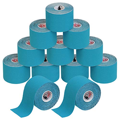 ALPIDEX Cinta Kinesiología Tape 5 m x 5 cm Cinta Muscular E- Book Ejemplos Aplicación, Color:azul claro, Cantidad:1 rollo