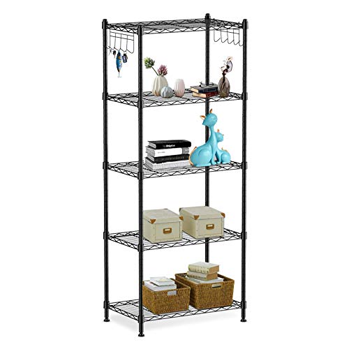 alvorog Estantería Metálica de Almacenaje con 5 Baldas, Altura Ajustable, con 2 x 5-Ganchos Laterales, Estantería de Multiuso con Capacidad de Carga 25kg por Balda, 59 x 34 x 150 cm - Negro alvorog Estantería Metálica de Almacenaje con 5 Baldas, Altura Ajustable, con 2 x 5-Ganchos Laterales, Estantería de Multiuso con Capacidad de Carga 25kg por Balda, 59 x 34 x 150 cm - Negro