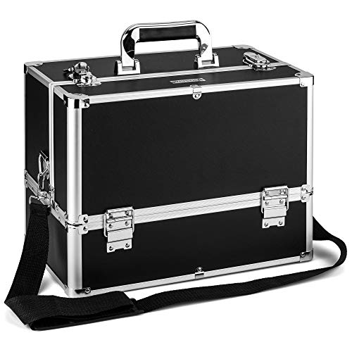 AMASAVA Maletín para Maquillaje, Estuches de Maquillaje, Estuche de Cosméticos, 36.5 x 22 x 27 cm, PVC, Cerradura, 6 bandejas, con Correa para el Hombro, Negro AMASAVA Maletín para Maquillaje, Estuches de Maquillaje, Estuche de Cosméticos, 36.5 x 22 x 27 cm, PVC, Cerradura, 6 bandejas, con Correa para el Hombro, Negro