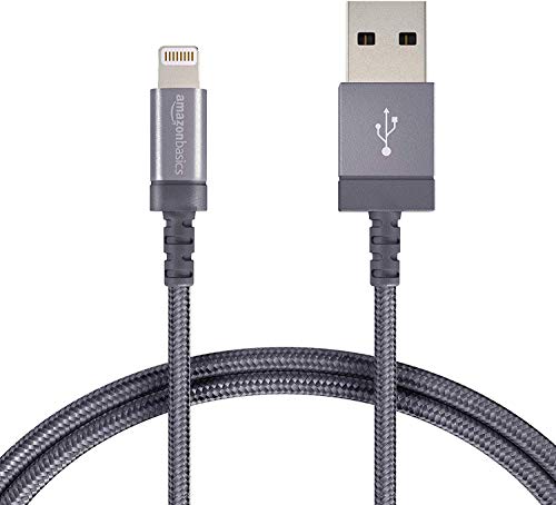 AmazonBasics - Cable conector USB a Lightning (nailon trenzado, certificado por Apple, 1,8 m), color gris oscuro AmazonBasics - Cable conector USB a Lightning (nailon trenzado, certificado por Apple, 1,8 m), color gris oscuro