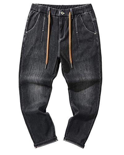 Ambcol Pantalones vaqueros casuales para hombre, ajuste regular, cintura elástica, pantalones de mezclilla, pantalones de hip hop - negro - X-Large