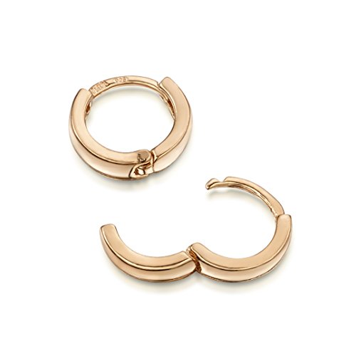 Amberta® 925 Plata De Ley Pendiente De Aro Fino Con Cierre De Bisagra – Placcato Oro Rosa da 14k – Pendientes De Aro Tipo Criolla – Diámetro: 10mm