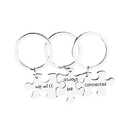 Amody 3 Pcs Llavero de aleación Llavero Rompecabezas grabada We Will Always be Connected Plata Llavero para Mujeres