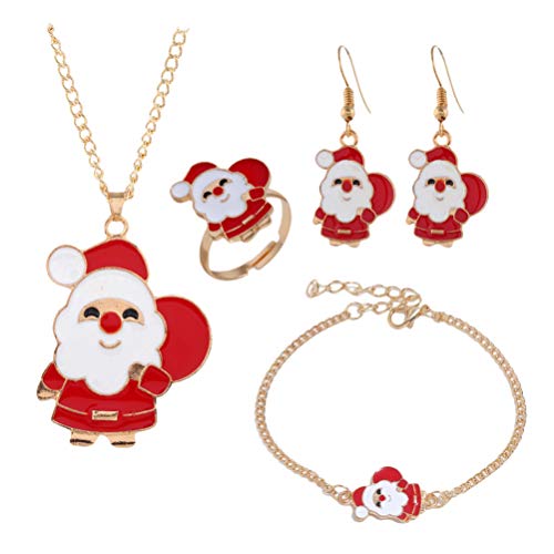 Amosfun Conjunto de Joyas de Navidad Collar de Santa Claus Pendientes Conjunto de Anillo de Pulsera para Mujeres decoración de joyería de Fiesta navideña (Santa)