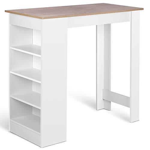 Amzdeal Mesa de Bar Blanco，Mesa de Bistro 112 x 50 x 103,5 cm Cocina con 4 Estantes, Mesa Auxiliar de Madera, Mesa de Pie, Mesa Fuerte para Cocina