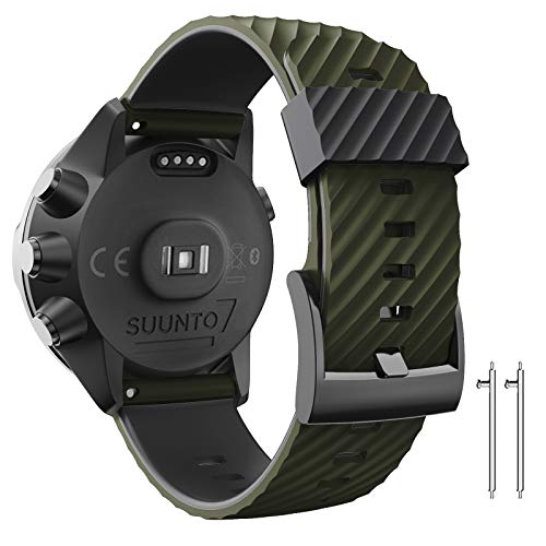 ANBEST Correa de repuesto compatible con Suunto 7/Suunto 9, 24 mm, de silicona, para reloj Suunto 9 baro/Spartan Sport/D5 Smart Watch, color verde militar y negro