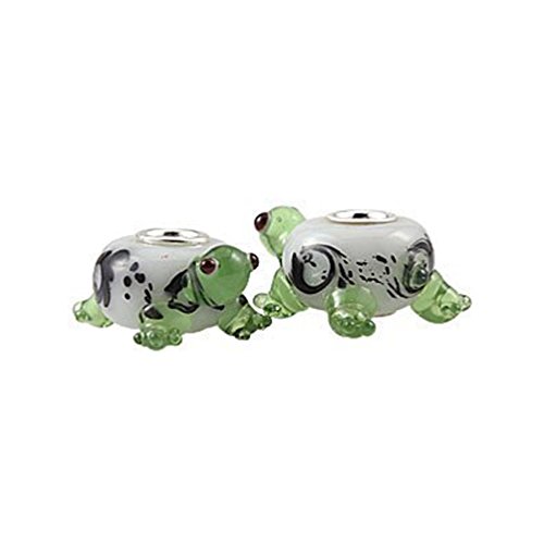 Andante-Stones Abalorio de plata de ley 925 con diseño de tortuga (verde) para pulseras de abalorios + bolsa de organza