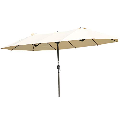 Angel Living Sombrilla Parasol Doble para Jardín, Parasol de Tela de Poliéster, Sombrilla Gigante para Playa Terrasa Patio, Protección al Solar UV, 4.6x2.7x2.4 m (Beige)