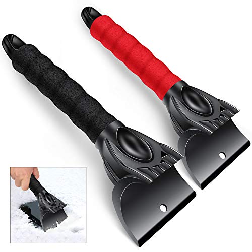 Ankier - Pack de 2 rascadores de hielo para parabrisas y ventanas de coche, color negro y rojo