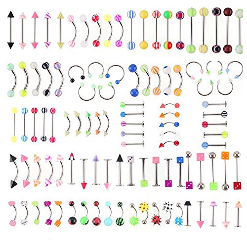 Anself - 105 Unidades Piercings de Lengua Nariz Labio Cejas Cuerpo, Acero Inoxidable (105 Pcs)