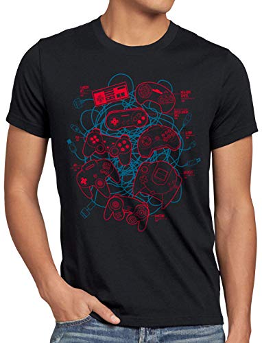 A.N.T. Mando Lío de Cables Camiseta para Hombre T-Shirt Classic Retro Gamer, Talla:XL