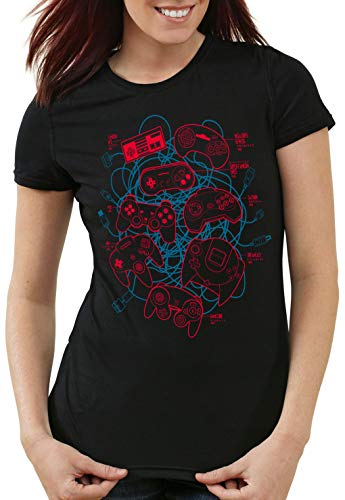 A.N.T. Mando Lío de Cables Camiseta para Mujer T-Shirt Classic Retro Gamer, Talla:M