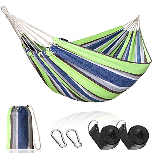 Anyoo Hamaca de Algodón para Jardín al Aire Libre Cama Portátil de Lona con Cuerdas para Acampar Capacidad de 200 Kg Peso Ligera con Bolsa para Jardín Patio Trasero Playa Mochileros Anyoo Hamaca de Algodón para Jardín al Aire Libre Cama Portátil de Lona con Cuerdas para Acampar Capacidad de 200 Kg Peso Ligera con Bolsa para Jardín Patio Trasero Playa Mochileros