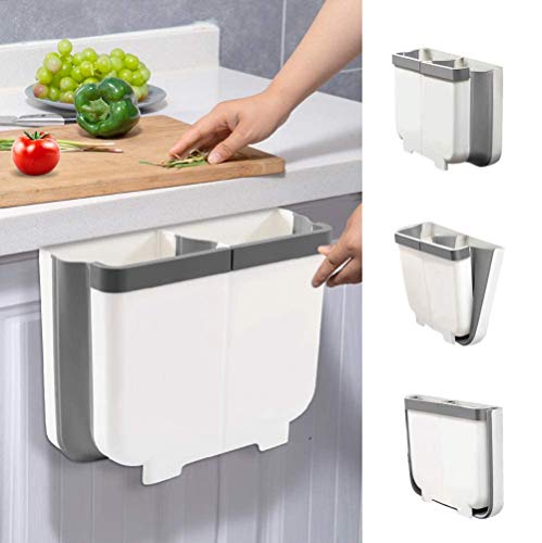 Aoweika Cubos de Basura Colgante 13 L para Cocina, Cubo de Basura Plegable con Divisor Extraíble y Guía de Fijación, Facilite la Separación de Residuos para el Reciclaje y Fácil de Limpiar