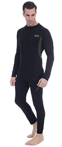 Apanphy® Ropa interior térmica Conjunto de camuflaje profesional Transpirable de secado rápido Forro polar Manga larga Top Johns ropa interior de invierno hombre para Deportes al aire libre negro