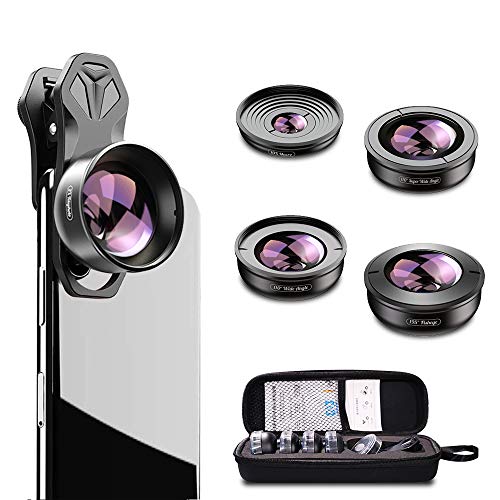 Apexel - Kit de Lentes de teléfono HD (170 °, Gran Angular, 10 Lentes Macro, ángulo de 110°, Zoom de 2,0X, Lente Ojo de pez de 195 °, para iPhone XR/XS/XS MAX/X/8 7 6 Plus, Android, Samsung)