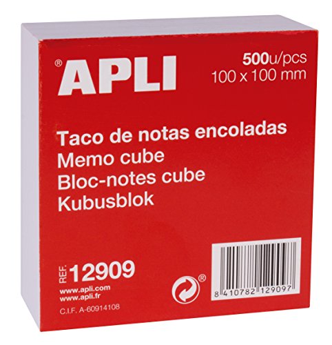 APLI 12909 - Taco de notas encoladas (100 x 100 mm) 500 hojas, Blanco APLI 12909 - Taco de notas encoladas (100 x 100 mm) 500 hojas, Blanco