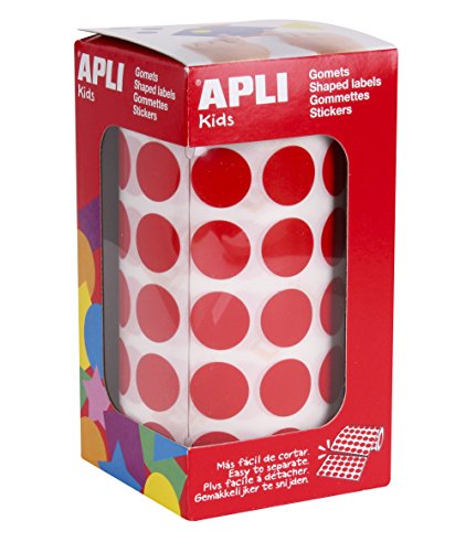 APLI Kids - Rollo de gomets redondos 15,0 mm, color rojo