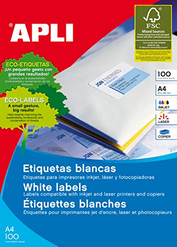 Apli Paper 1281 Etiquetas Adhesivas Blancas 100 h Inkjet Laser Copy 210,0X297,0 100H de Apli Paper S.A.U Apli Paper 1281 Etiquetas Adhesivas Blancas 100 h Inkjet Laser Copy 210,0X297,0 100H de Apli Paper S.A.U