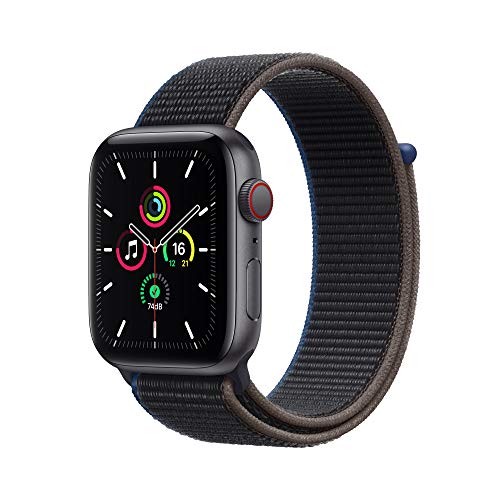 Apple Watch SE (GPS + Cellular, 44 mm) Caja de aluminio en gris espacial - Correa Loop deportiva en color carbón