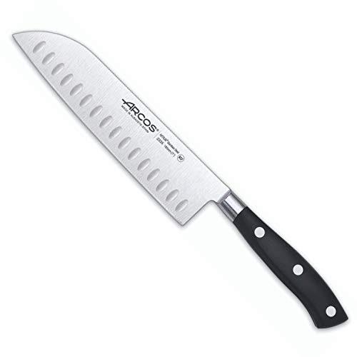 Arcos Serie Riviera - Cuchillo Santoku Cuchillo Asiático, Hoja de Acero Inoxidable Forjado NITRUM 180 mm, Mango de Polyoxymethylene (POM), Color Negro