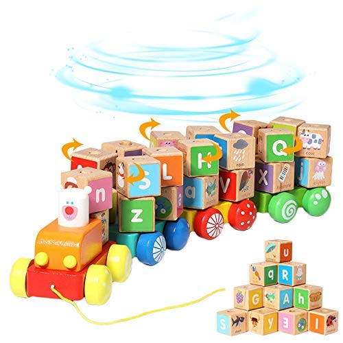 Arkmiido Trenes de Juguete de Madera para niños Juguetes educativos, Juego de Bloques de Letras del Alfabeto de 26 Piezas Juguete Montessori para 3 años + (20*23*10)