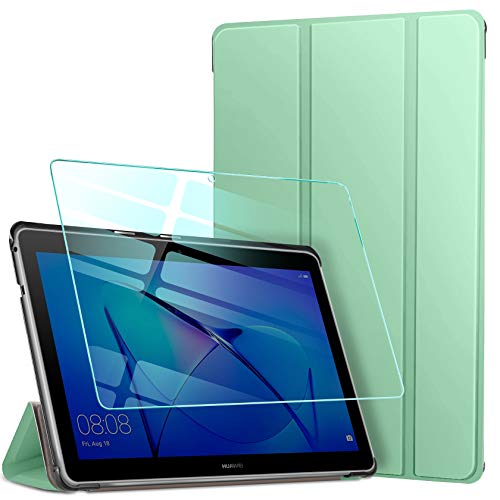 AROYI Funda Compatible con Huawei Mediapad T3 10 y Protector Pantalla, Carcasa Silicona TPU Smart Cover Case con Soporte Función para Huawei MediaPad T3 10 (9,6 Zoll) (Menta Verde)