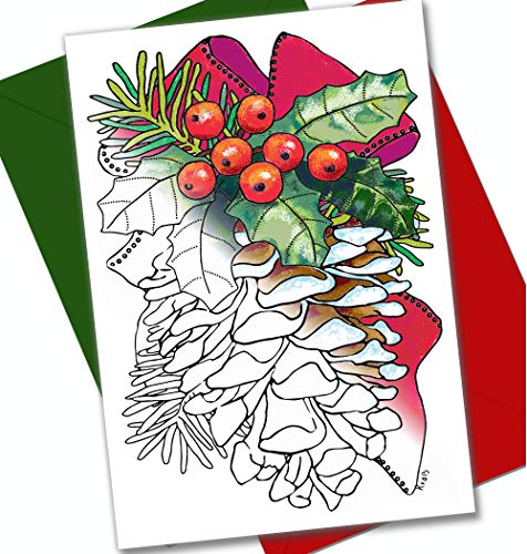 Art Eclect - Tarjetas de Navidad Para Colorear, Para Adultos y Niños | 12 Diseños únicos Para Colorear y Enviar | Con Sobres Incluidos | Conjunto de Tarjetas B1