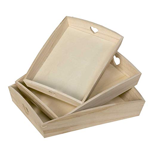 Artemio VIPBC - Juego de 3 bandejas rectangulares con Corazones calados, Madera, Beige, 35 x 6,5 x 27 cm