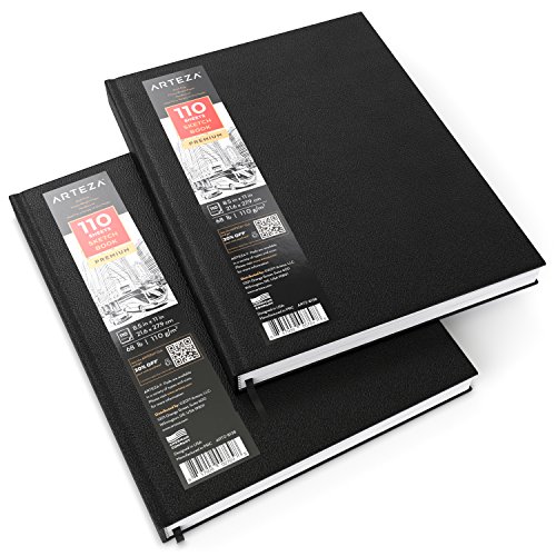 Arteza Cuadernos de dibujo de tapa dura | Pack de 2 | 110 hojas por cuaderno | Tamaño 21,6 x 27, 9 cm | Papel grueso de 110 gsm